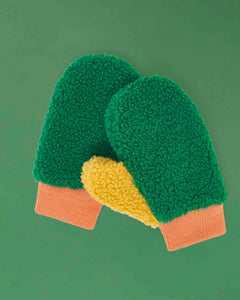 Fleece Mittens - Green/Orange