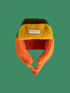 Kids Trapper Hats - Green/Orange